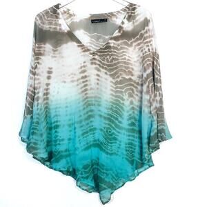 Anthropologie Gypsy 05 100% Silk Blue & Gray Ombre Slip On‎ Cover Up Size XS